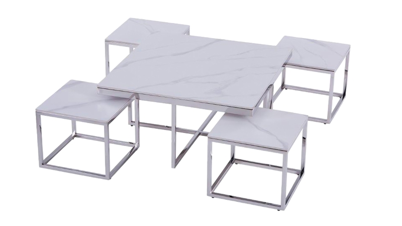 Couchtisch 5er-Set Marmoroptik - weiß - 90 x 90 cm - BIANCI