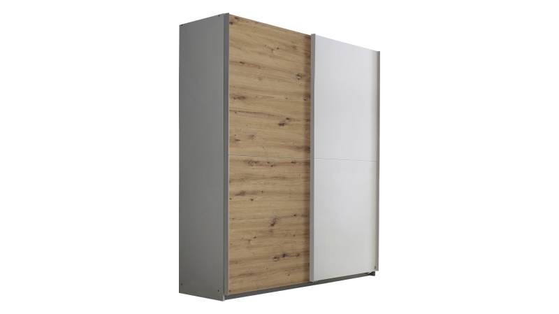 Schwebetürenschrank Eiche weiß - 175 cm 2-türig - SATURN 