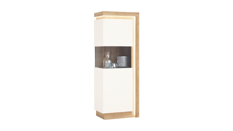 Vitrine mit Beleuchtung weiß Hochglanz - Riviera Eiche Breite 60 cm - LYON