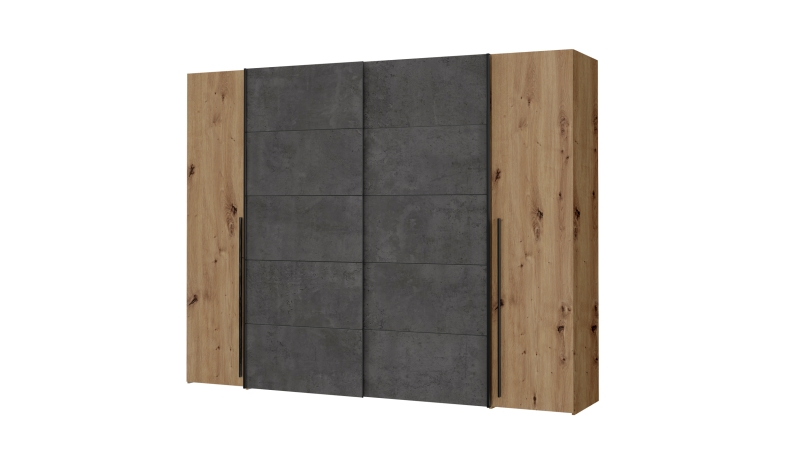 Kleiderschrank Artisan Eiche - grau - 270 cm - Schwebetüren NARAGO