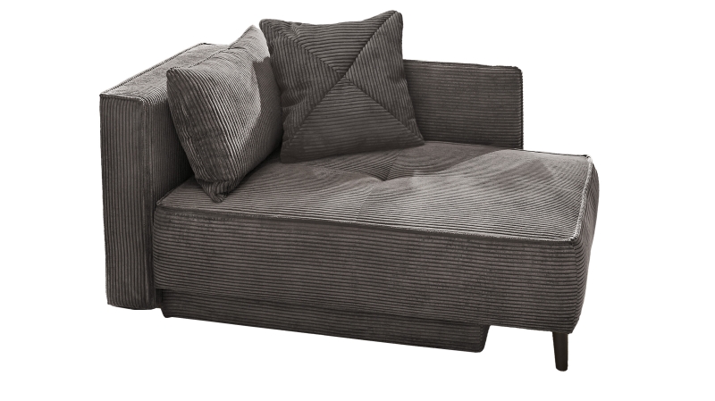 Einzelsofa Cord 155 cm Recamiere mit Schlaffunktion grau - REX