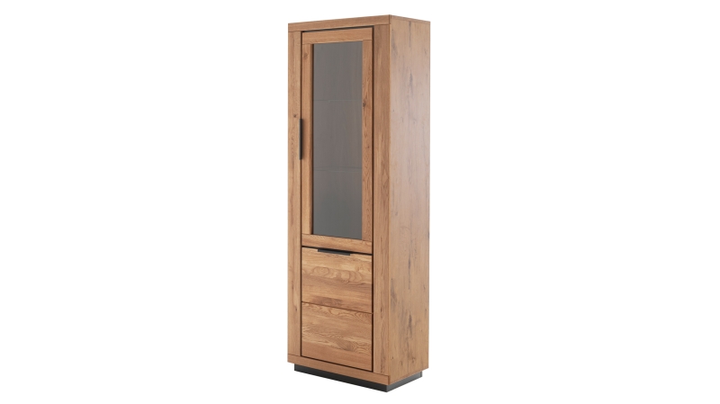 Vitrine mit Glastür Wildeiche teilmassiv geölt Breite 72 cm - GRENO 