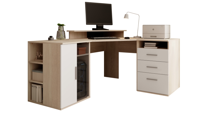 Eck-Schreibtisch Sonoma Eiche - weiß 174 cm - EFFECT