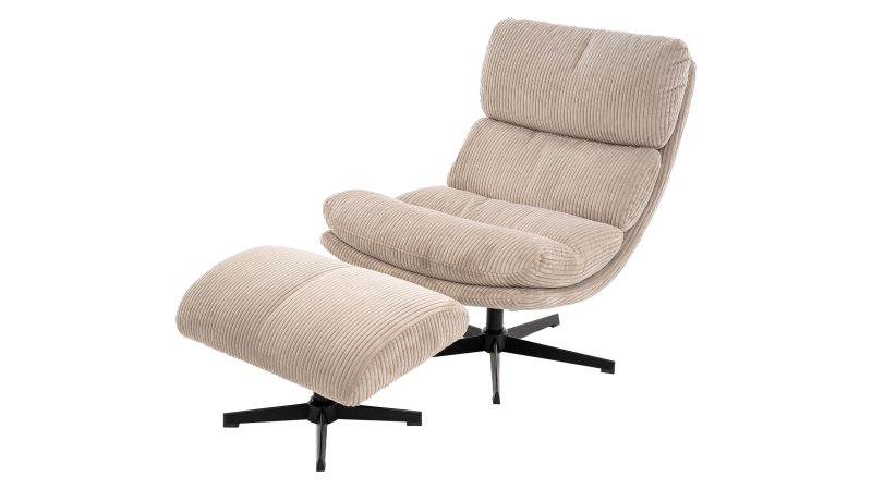 Relaxsessel Cord mit Hocker beige - drehbar - LIORA