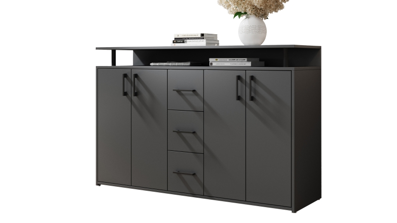 Highboard 4 Türen 3 Schubladen Anthrazit 139 cm - DRIFT