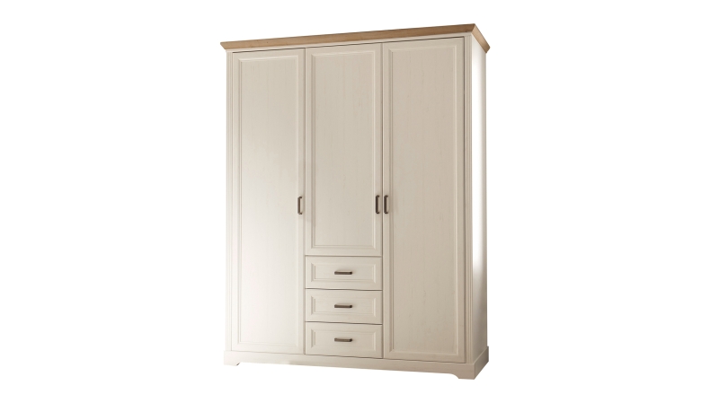 Kleiderschrank Anderson Pinie weiß 164 cm 3-türig - JASMIN 