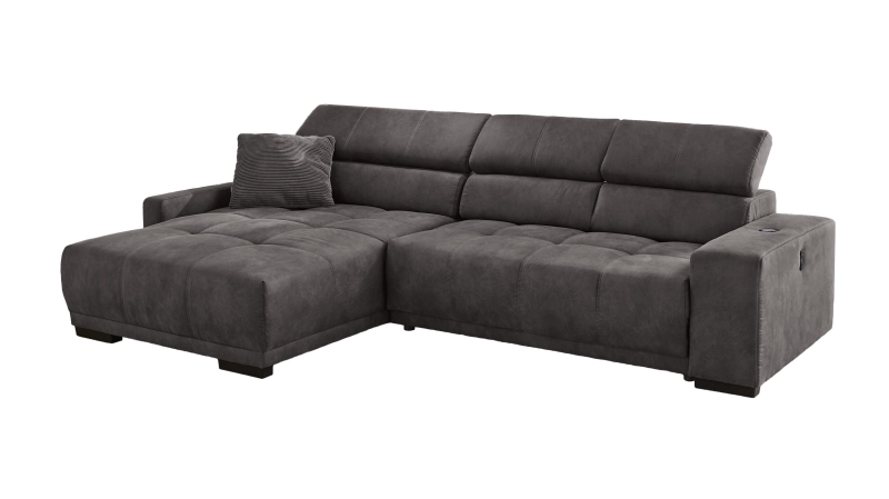 Ecksofa grau elektrisch ausfahrbar 315 cm - LE MANS