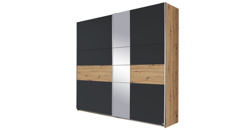 Schwebetürenschrank - Spiegel grau Eiche 218 cm - rauch - BOSTON