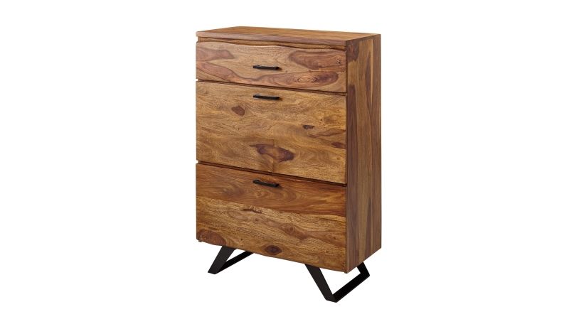 Kommode mit 3 Schubladen Sheesham massiv gebeizt 80 x 42 cm - VINNAN