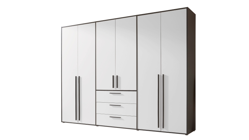 Kleiderschrank mit Schubladen weiß graphit 270 cm 6-türig - LATTARI 