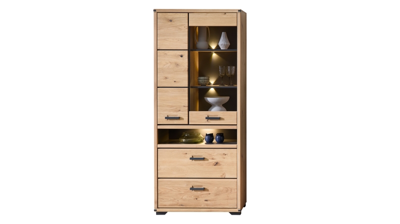 Vitrine mit Beleuchtung Wildeiche teilmassiv Breite 85 cm - CATANIA