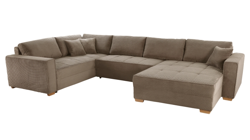 Wohnlandschaft Schlaffunktion Cord Bettkasten taupe 379 cm - ALBA