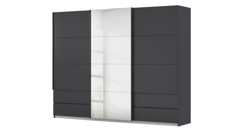 Schwebetürenschrank grau mit Spiegel - 271 cm - rauch - ELARA