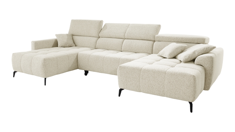 Wohnlandschaft beige mit elektrisch verstellbarer Sitztiefe - ULTIMA