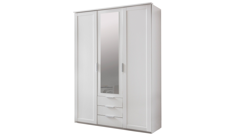 Kleiderschrank mit Spiegel weiß 135 cm - 3-türig - NADJA