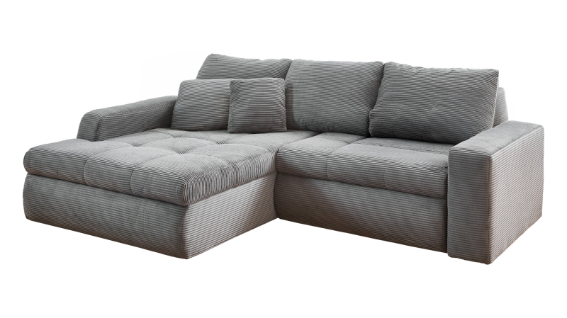 Ecksofa Cord Schlaffunktion Bettkasten grau 241 cm - LUNO