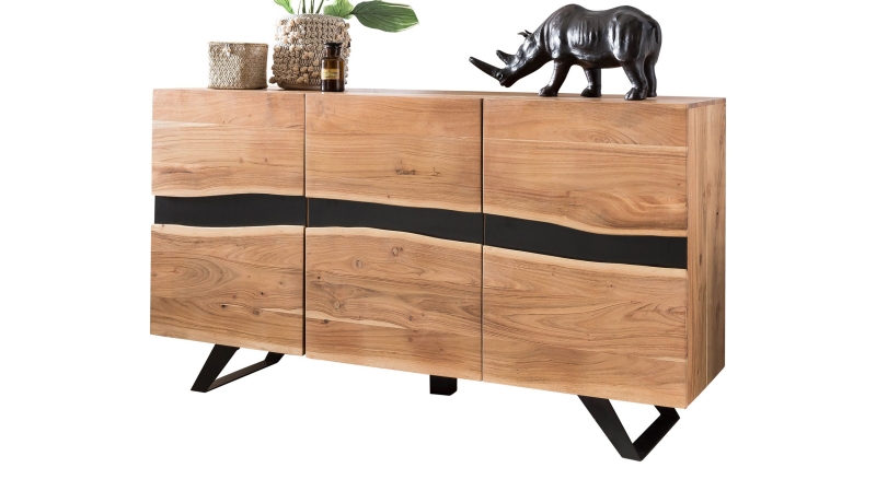 Sideboard Akazie massiv lackiert 148 x 43 cm 3-türig - ODIN 