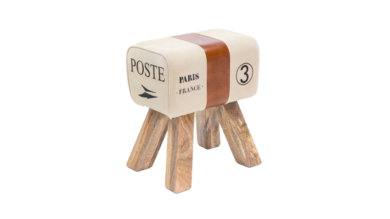 Sitz- & Fußhocker Stoffbezug beige Mango massiv lackiert - CARLAS 